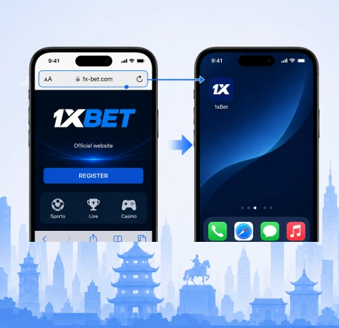 1xBet iPhone app access Mongolia Safari add to home screen shortcut icon