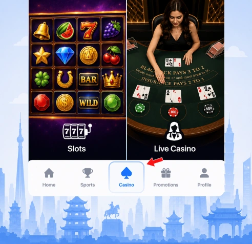 1xBet mobile slots live casino sections Mongolia game categories split visual